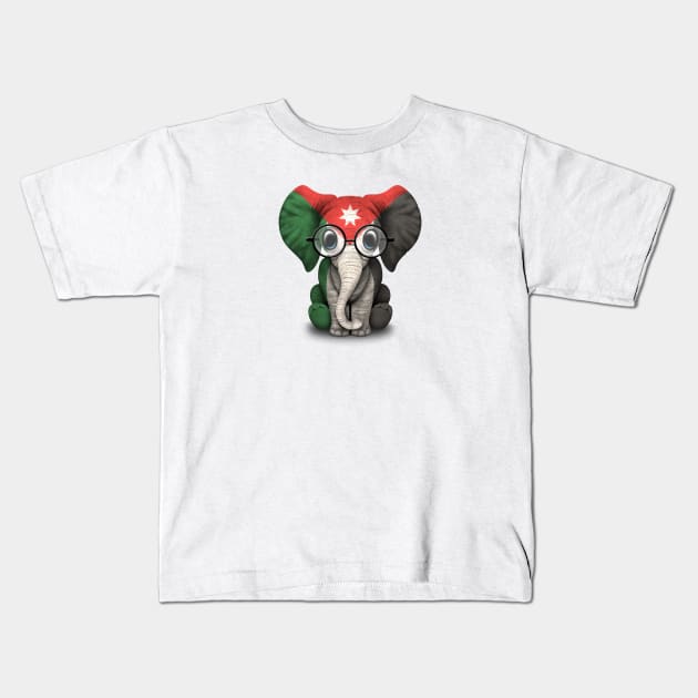 Baby Elephant with Glasses and Jordanian Flag Kids T-Shirt by jeffbartels